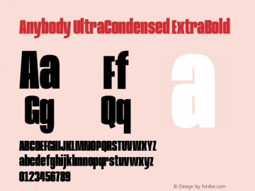 Anybody UltraCondensed ExtraBold Version 1.113;gftools[0.9.25]图片样张