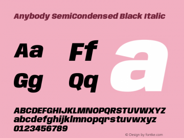 Anybody SemiCondensed Black Italic Version 1.113;gftools[0.9.25]图片样张