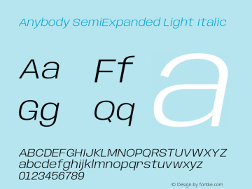 Anybody SemiExpanded Light Italic Version 1.113;gftools[0.9.25]图片样张