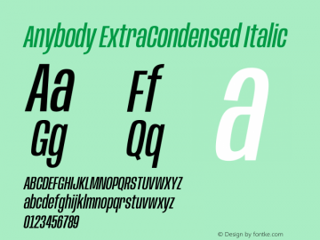 Anybody ExtraCondensed Italic Version 1.113;gftools[0.9.25]图片样张