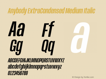 Anybody ExtraCondensed Medium Italic Version 1.113;gftools[0.9.25]图片样张