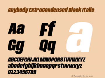Anybody ExtraCondensed Black Italic Version 1.113;gftools[0.9.25]图片样张