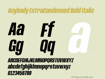 Anybody ExtraCondensed Bold Italic Version 1.113;gftools[0.9.25]图片样张