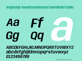 Anybody SemiCondensed SemiBold Italic Version 1.113;gftools[0.9.25]图片样张