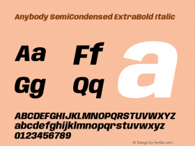 Anybody SemiCondensed ExtraBold Italic Version 1.113;gftools[0.9.25]图片样张