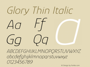 Glory Thin Italic Version 1.011图片样张