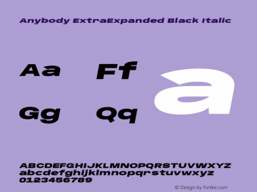 Anybody ExtraExpanded Black Italic Version 1.113;gftools[0.9.25]图片样张