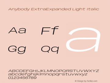 Anybody ExtraExpanded Light Italic Version 1.113;gftools[0.9.25]图片样张