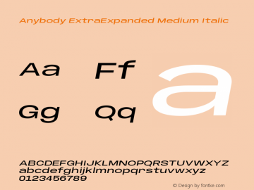 Anybody ExtraExpanded Medium Italic Version 1.113;gftools[0.9.25]图片样张