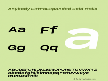 Anybody ExtraExpanded Bold Italic Version 1.113;gftools[0.9.25]图片样张