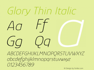 Glory Thin Italic Version 1.011图片样张