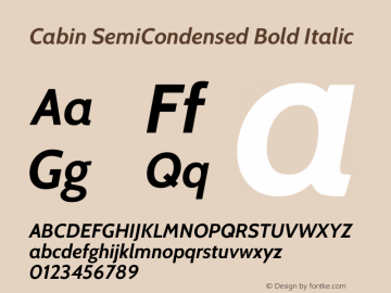 Cabin SemiCondensed Bold Italic Version 3.001图片样张