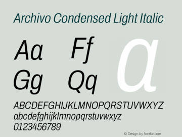 Archivo Condensed Light Italic Version 2.001图片样张