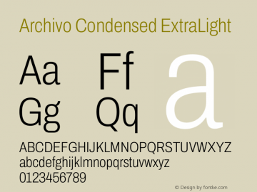 Archivo Condensed ExtraLight Version 2.001图片样张