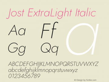Jost ExtraLight Italic Version 3.710图片样张