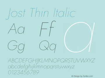 Jost Thin Italic Version 3.710图片样张