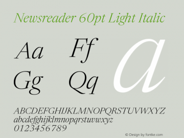Newsreader 60pt Light Italic Version 1.003图片样张