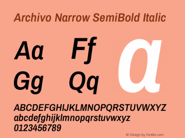 Archivo Narrow SemiBold Italic Version 3.002图片样张
