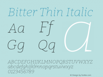 Bitter Thin Italic Version 2.002图片样张