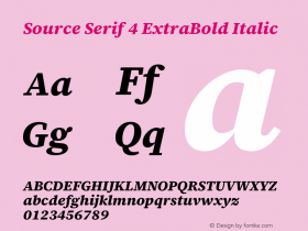 Source Serif 4 ExtraBold Italic Version 4.004;hotconv 1.0.116;makeotfexe 2.5.65601图片样张