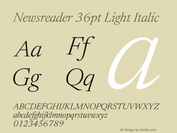 Newsreader 36pt Light Italic Version 1.003图片样张