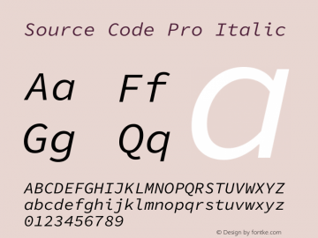 Source Code Pro Italic Version 1.016;hotconv 1.0.116;makeotfexe 2.5.65601图片样张
