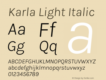 Karla Light Italic Version 2.004;gftools[0.9.33]图片样张