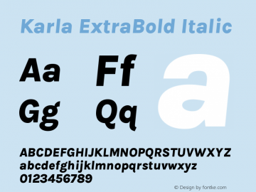Karla ExtraBold Italic Version 2.004;gftools[0.9.33]图片样张