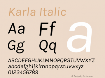 Karla Italic Version 2.004;gftools[0.9.33]图片样张