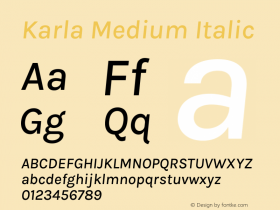 Karla Medium Italic Version 2.004;gftools[0.9.33]图片样张