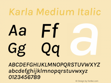 Karla Medium Italic Version 2.004;gftools[0.9.33]图片样张