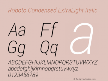 Roboto Condensed ExtraLight Italic Version 3.008; 2023图片样张