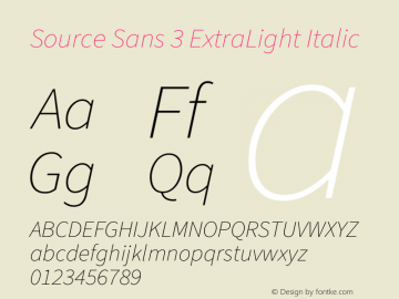 Source Sans 3 ExtraLight Italic Version 3.052;hotconv 1.1.0;makeotfexe 2.6.0图片样张