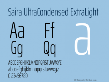 Saira UltraCondensed ExtraLight Version 1.101图片样张