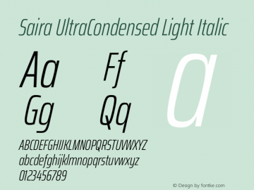 Saira UltraCondensed Light Italic Version 1.101图片样张