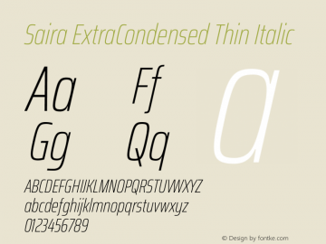 Saira ExtraCondensed Thin Italic Version 1.101图片样张