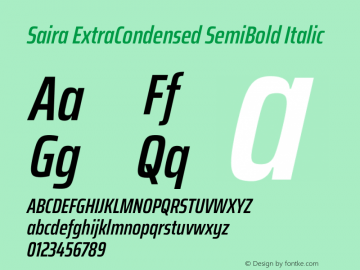 Saira ExtraCondensed SemiBold Italic Version 1.101图片样张