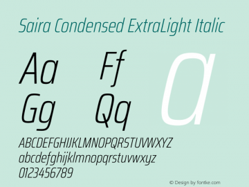 Saira Condensed ExtraLight Italic Version 1.101图片样张