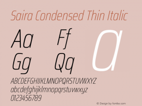 Saira Condensed Thin Italic Version 1.101图片样张