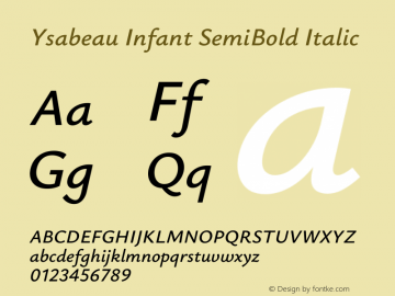 Ysabeau Infant SemiBold Italic Version 2.002; featfreeze: ss01,ss02,lnum图片样张