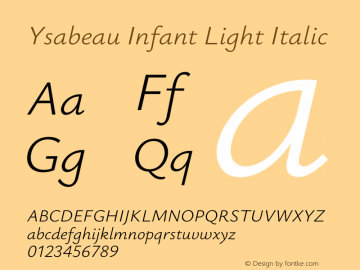 Ysabeau Infant Light Italic Version 2.002; featfreeze: ss01,ss02,lnum图片样张