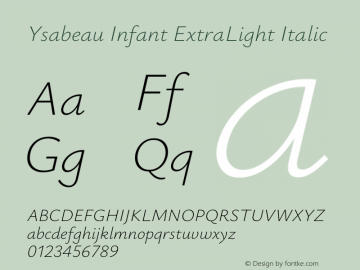 Ysabeau Infant ExtraLight Italic Version 2.002; featfreeze: ss01,ss02,lnum图片样张