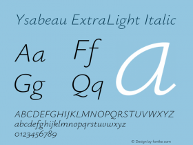 Ysabeau ExtraLight Italic Version 2.002图片样张