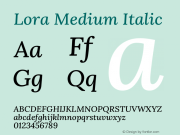 Lora Medium Italic Version 3.008图片样张