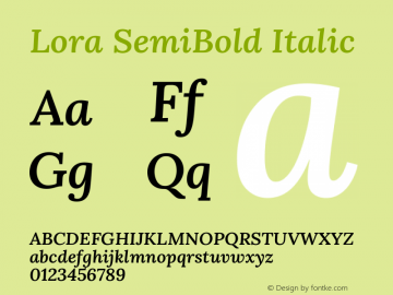Lora SemiBold Italic Version 3.008图片样张