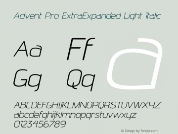 Advent Pro ExtraExpanded Light Italic Version 3.000图片样张