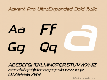 Advent Pro UltraExpanded Bold Italic Version 3.000图片样张