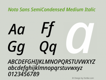 Noto Sans SemiCondensed Medium Italic Version 2.013图片样张