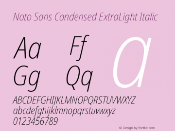 Noto Sans Condensed ExtraLight Italic Version 2.013图片样张