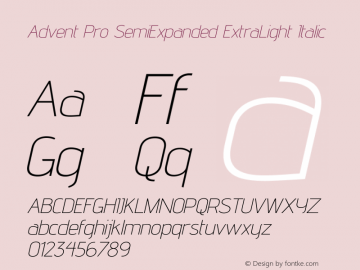 Advent Pro SemiExpanded ExtraLight Italic Version 3.000图片样张